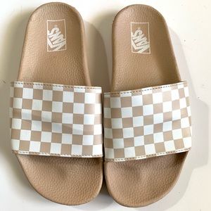 Pink checkered vans slides